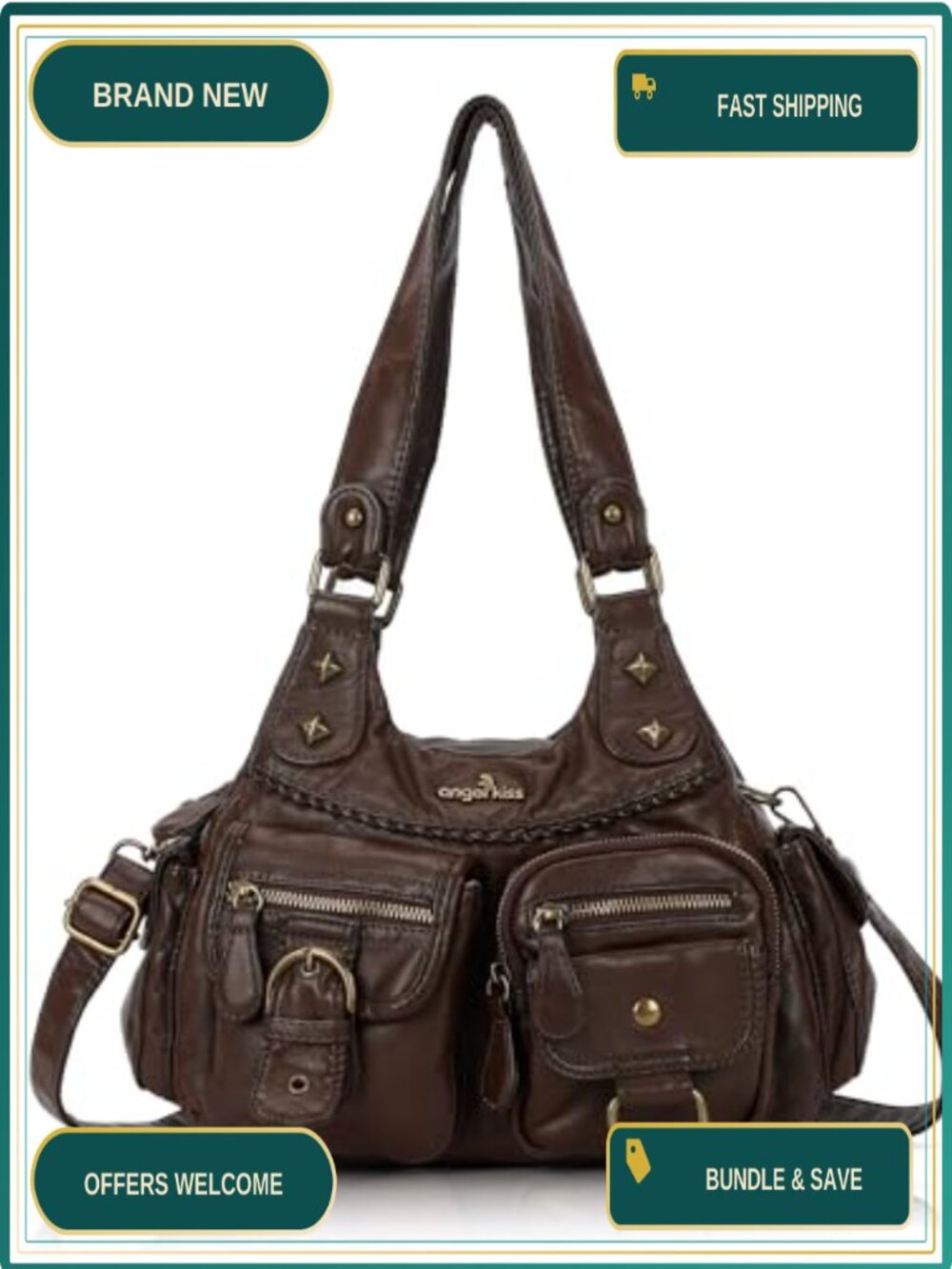 Vegan Leather Hobo Shoulder Bag Crossbody Purse Multi Pockets
